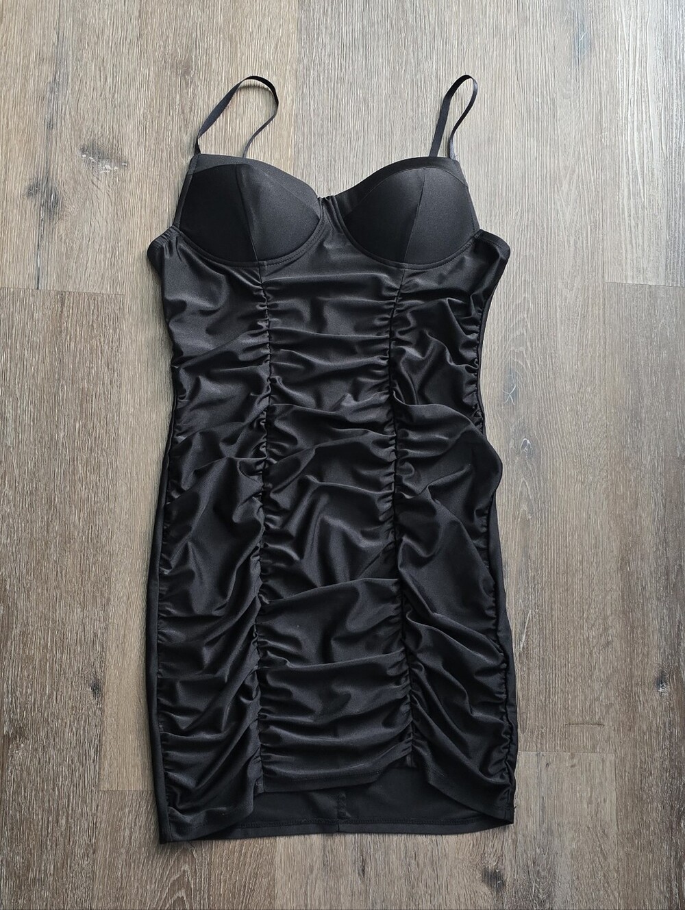 Black Ruched Dress Size L with Built In Cups